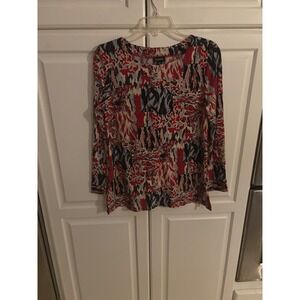 Links Women Red Black Abstract Animal Print Long Sleeve Top Size S Style 4133